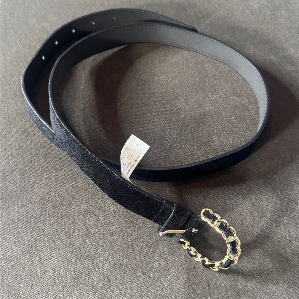 Women’s a new day Black Velvet Belt with Gold Buckle Size L NWOT